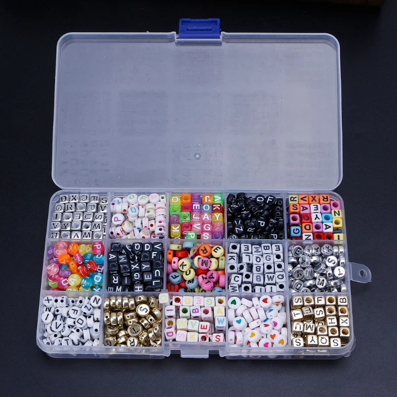 

1100PCS Mixed Color Acrylic Alphabet Letters A-Z Cube Beads for Jewelry Making N58F