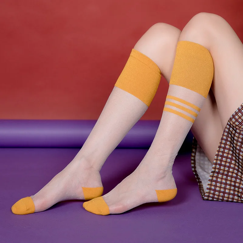 Прозрачные летние ультратонкие стильные носки до колена прозрачные кашемировые