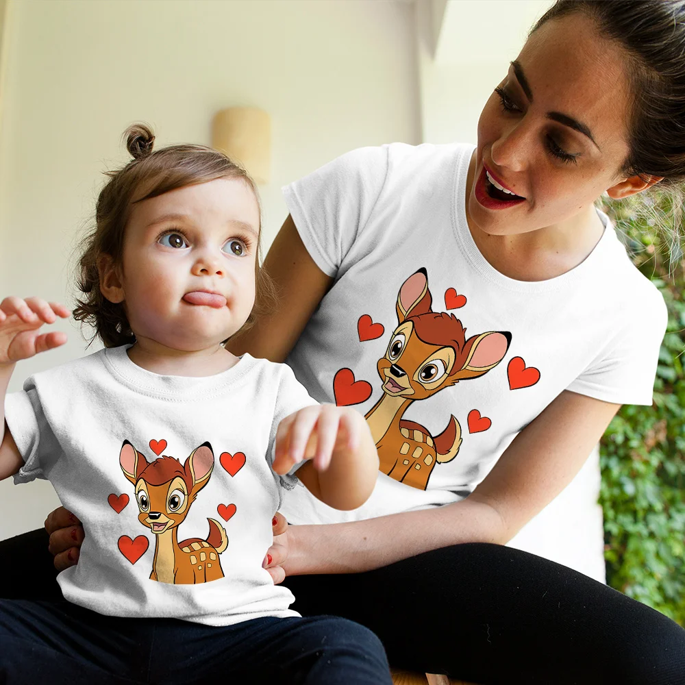 Одежда для мамы и ребенка футболка с рисунком анимационного Бэмби кролика летняя