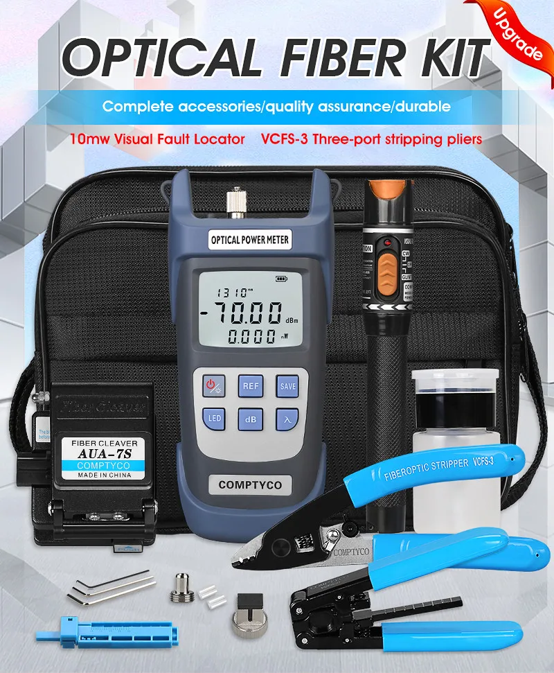 19pcs/set FTTH Fiber Optic Tool Kit with -70~+10dBm Optical Power Meter 10MW Visual Fault Locator Free Shipping