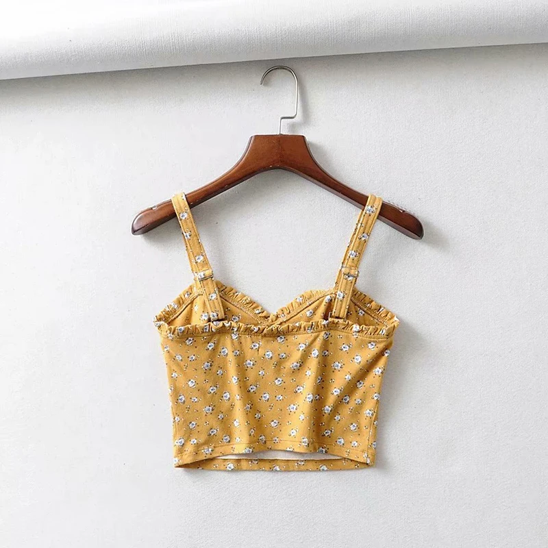 Женский укороченный топ GOPLUS с цветочным принтом в горошек на бретелях без