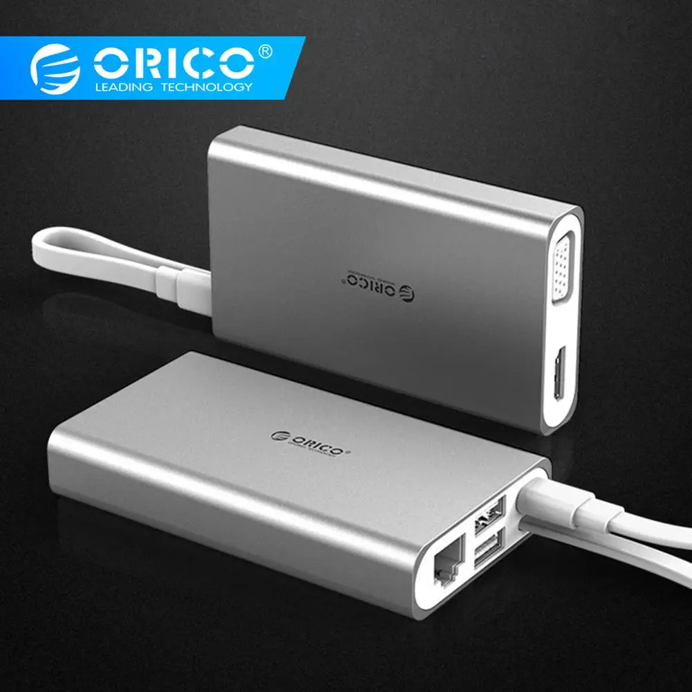 ORICO USB C концентратор Тип C Настольный Ноутбук док-станция для MACbook Apple USB-C к HDMI 4 к VGA порт концентратор RJ45 сетевой конвертер