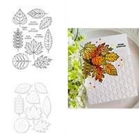 2pcslot lined leaves stamps and dies happy fall sentiments clear stamps for diy scrapbooking decorative crafts die cuts