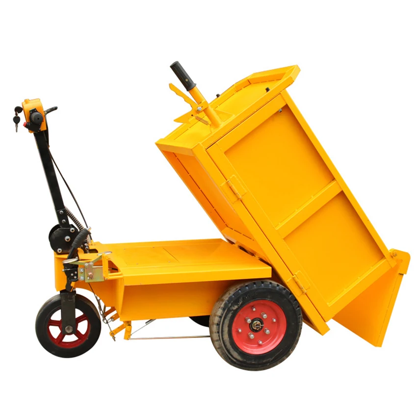 

Electric Flatbed Truck Trolley Mini Dumper Electric Wheel Barrow Three Wheeled Tipper Electric Dump Cart For Construction Site