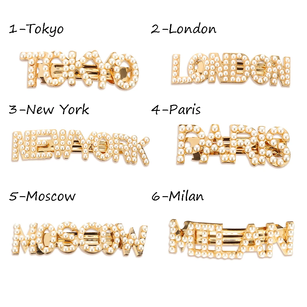 Новая мода жемчужные заколки для волос буквы с кристаллами шпилька Нью Йорк