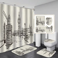 art print bathroom shower curtains set 4 pcs anti slip carpet mat toilet mat waterproof bathroom curtain