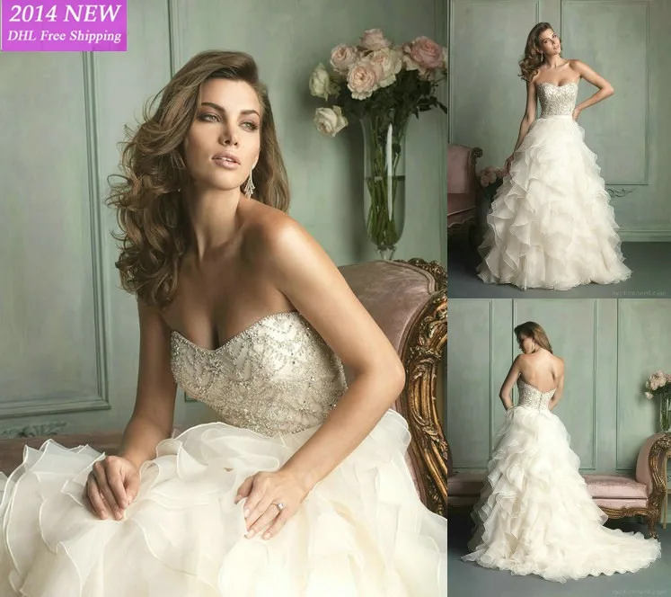 

2019 novo elegante um- linha sweetheart frisado babados de organza white/marfim vestidos de noiva vestido de noiva personalizado