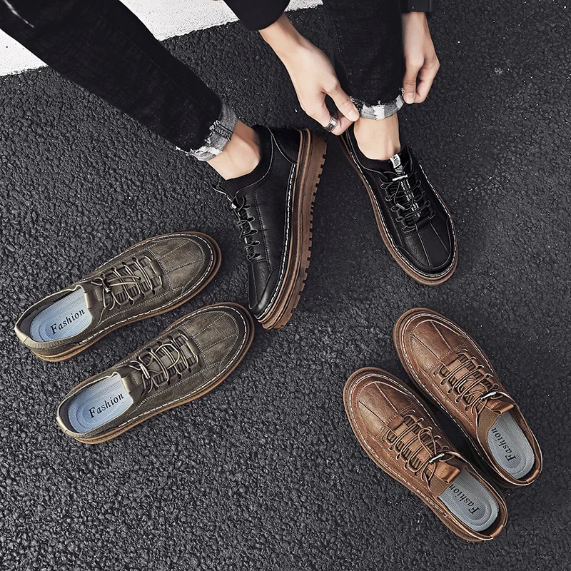 Man Leather Shoes Design Casual Male Spring Autumn Genuine slip on fashion Walking Footwear Handmade Men's shoes | Обувь