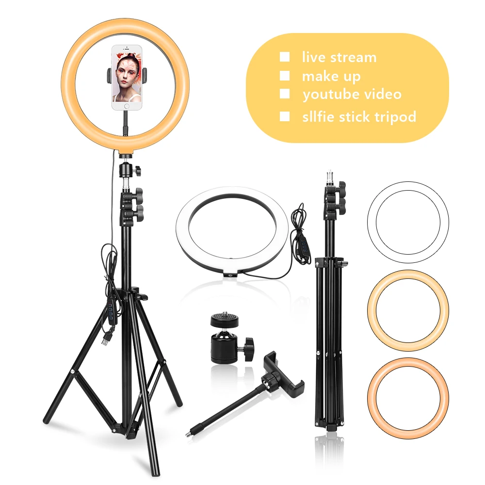 Светодиодный кольцевой светильник приглушаемая лампа диаметром 10 дюймов 26 см со