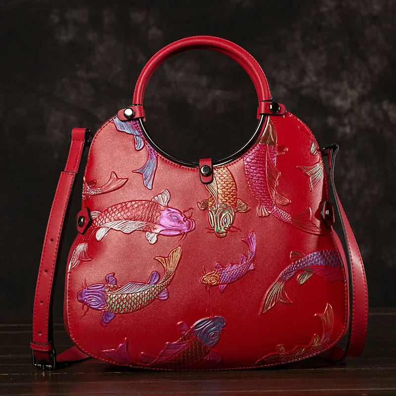 New style leather retro national style hand-held single shoulder cross arm large capacity bucket bag bags for women purses  bag