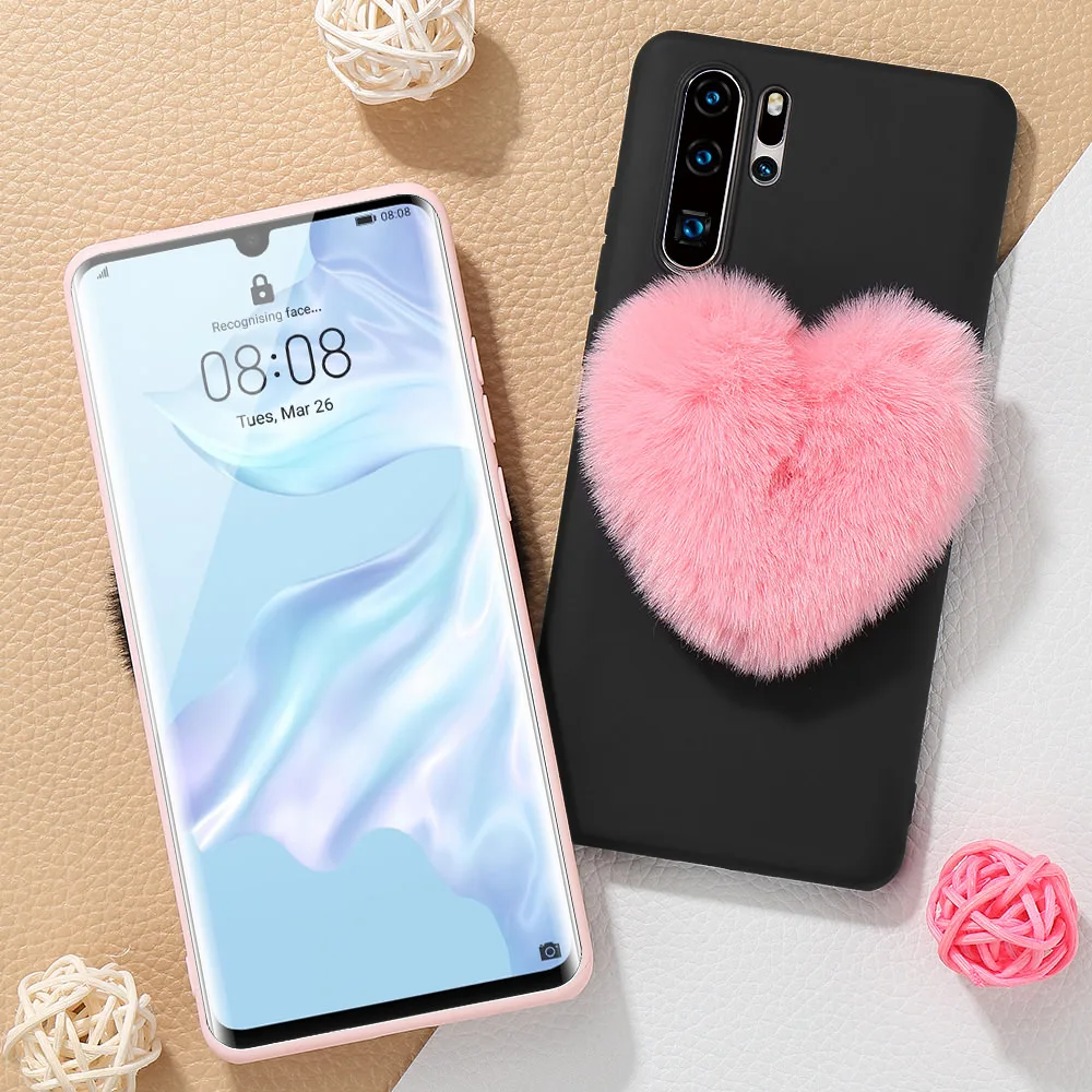 LCHULLE Lovely Cute Stylish 3D Furry Hair Love Heart Case for Huawei P20 P30 Mate 20 Pro Lite Soft TPU Rubber Back Cover Shell |
