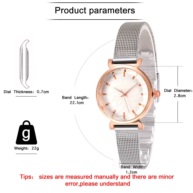 Женские кварцевые часы с круглым циферблатом маленькие наручные сетчатым