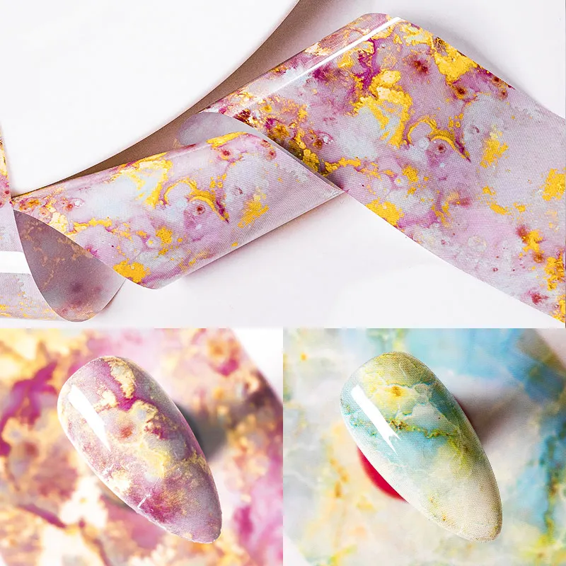 Четыре лилии 1 коробка мраморная серия Розовый Синий Фольга для ногтей