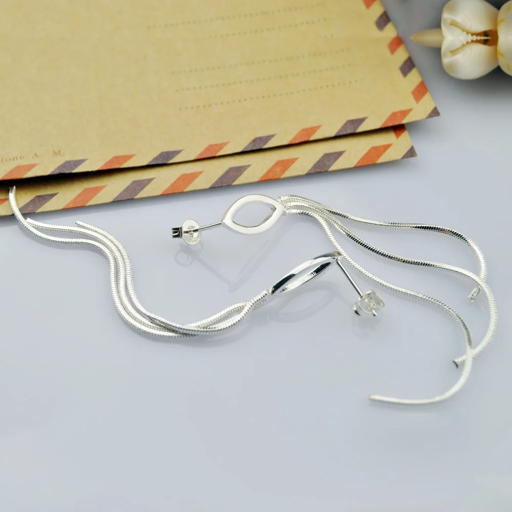 В винтажном стиле Однотонные 925 стерлингового серебра контракт свисающие серьги