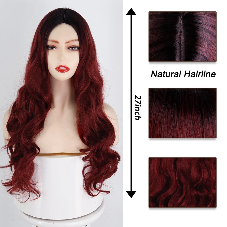Синтетические длинные красные парики с эффектом омбре для женщин кудрявые