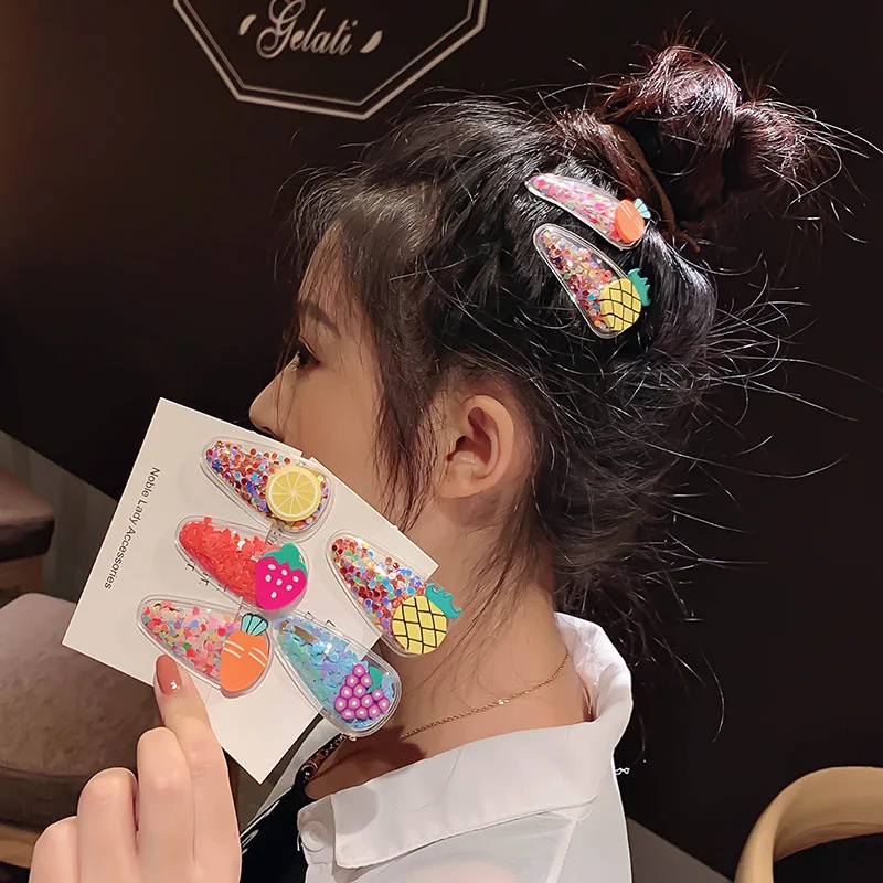 

Cute Cartoon Fruit Hair Clips Quicksand Sequins Hairpins Set Colorful Barrettes For Children Kids Grils Baby Hair Accessories