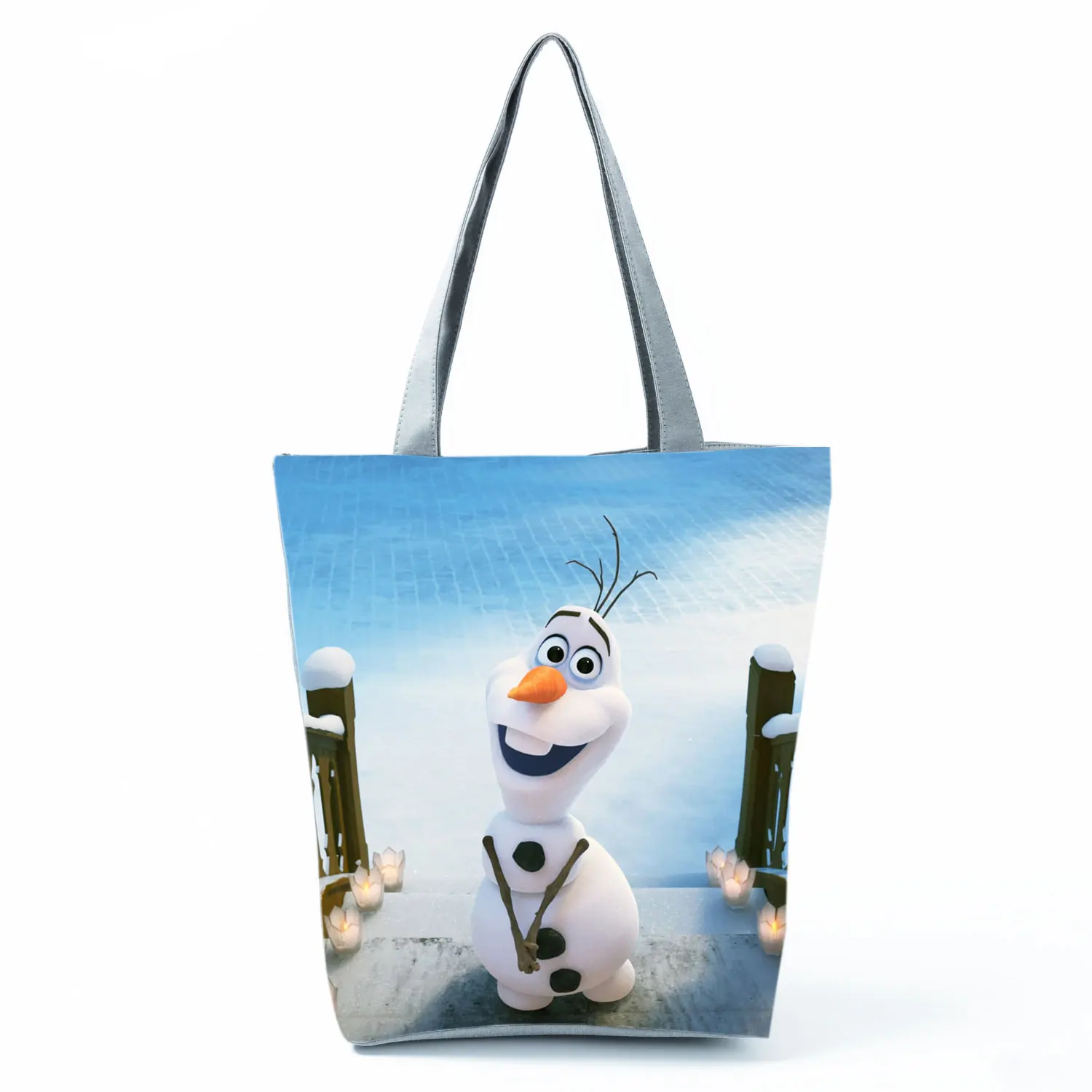 

Disney Frozen Olaf Printed Handbag Travel Women Large Capacity Reusable Shopping Bag Cartoon Snowman Shoulder Bag Custom Pattern