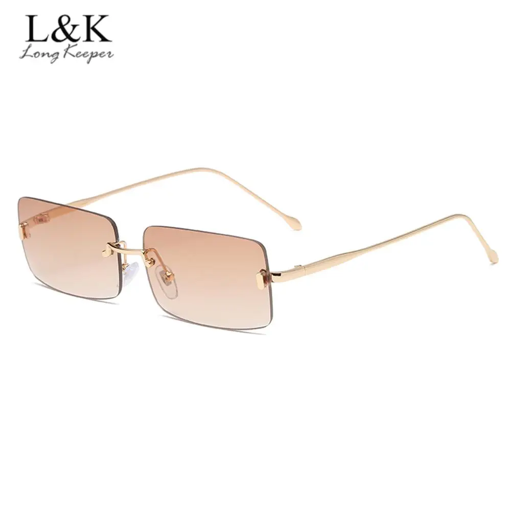 

LongKeeper Fashion Rimless Sunglasses Women 2020 Trendy Small Rectangle Sun Glasses Summer Travel UV400 Gold Brown Shades