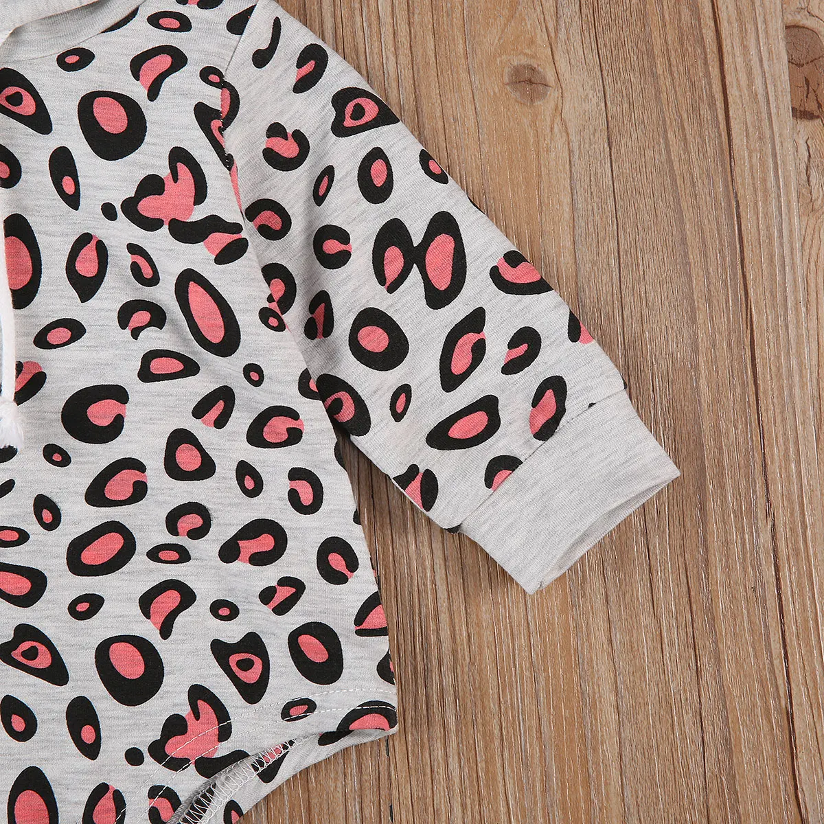 Imcute Baby Hooded Romper Baby Boy Girl Long Sleeve Jumpsuit Autumn Winter Leopard Print Hoodie Rompers 0-12M