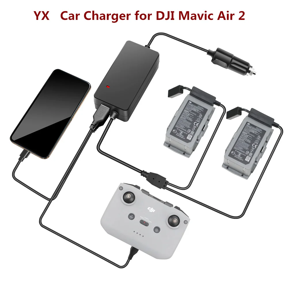 

Автомобильное зарядное устройство для DJI Mavic AIR 2S, хаб с 2 аккумуляторами для быстрой зарядки дрона, для путешествий, транспорта, уличное заря...