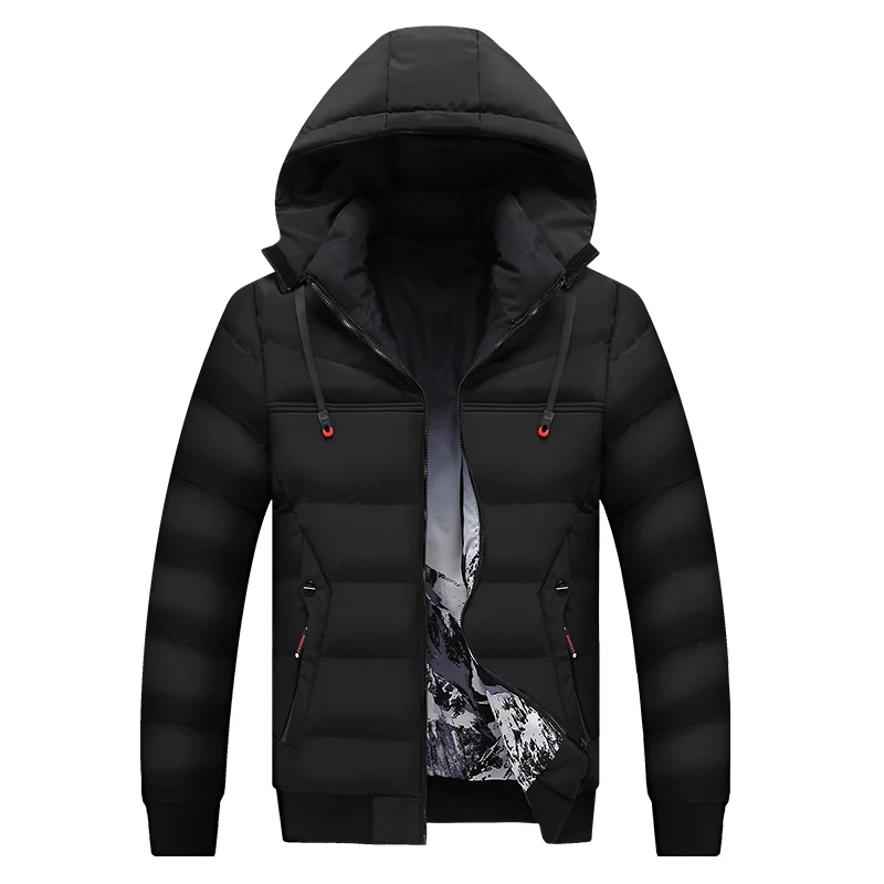 Winter Warm Men Solid Color Casual Parkas New Brand Men's Hood Collar Warm Thick Jacket Male Fashion Thermal Winter Parka Hat