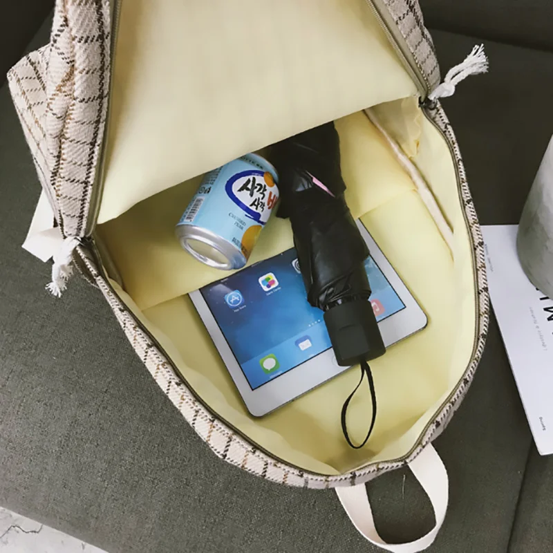 Комплект из холщового рюкзака и сумки на ремне для женщин 2 предмета клетчатый