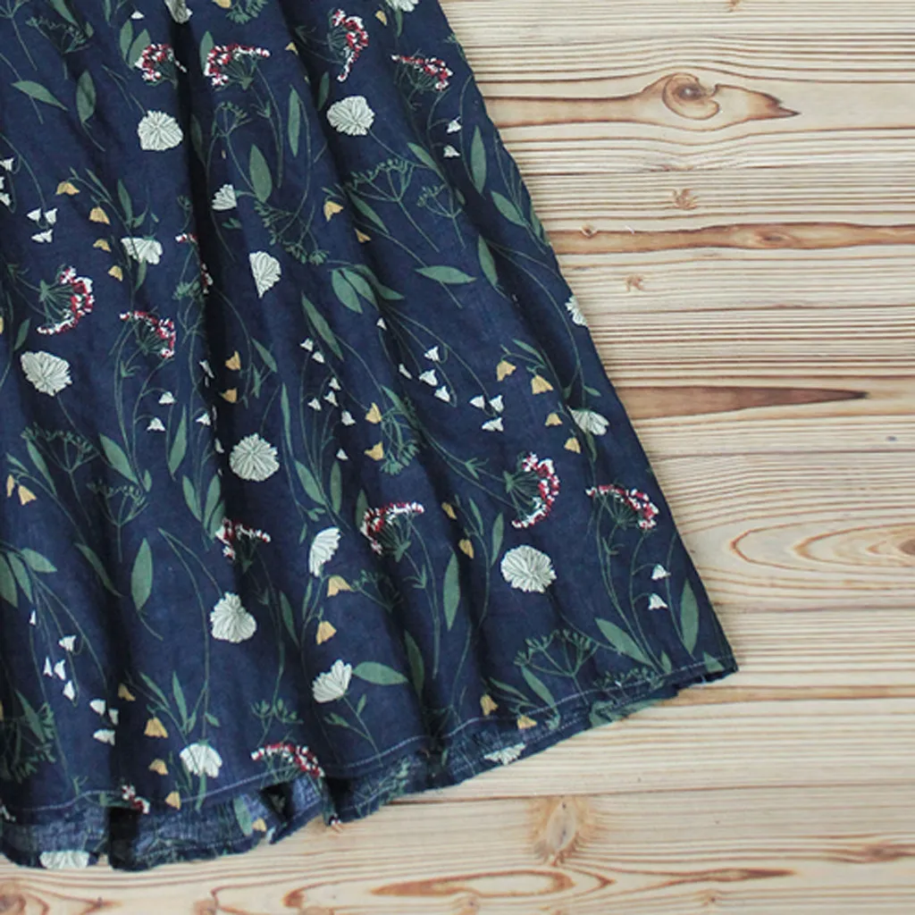 

Plus Size M-5XL Women Dress Summer Linen Bohemian Floral Dresses Vintage Loose Print Sleeveless O-Neck Straps Maxi Dress