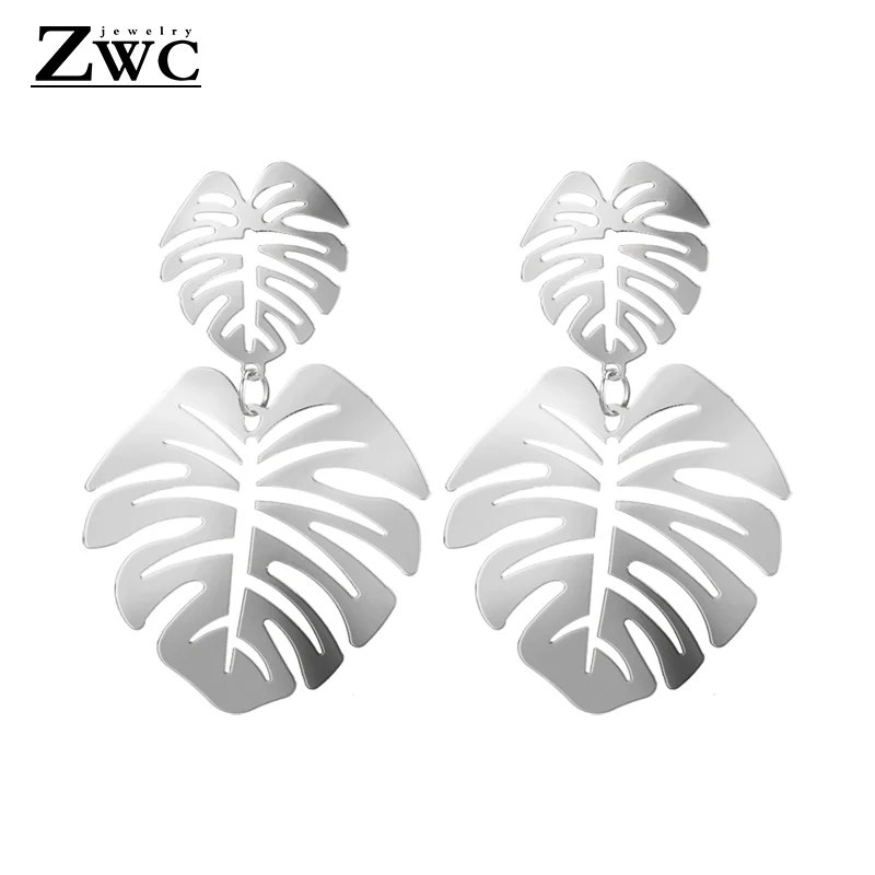 ZWC Новые Модные женские Полые зеленые белые желтые листья дерева серьги с длинной подвеской для женщин металлические висячие серьги ювелирные изделия оптом