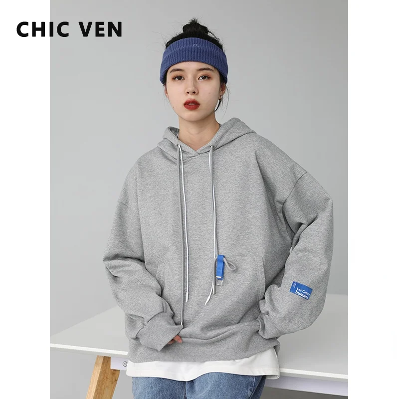 

CHICVEN Fashion Women's Hoodies Sweatshirts Casual Thicken Warm Hooded Loose Fleece Sweater Women Top Solid Casual Streetwear