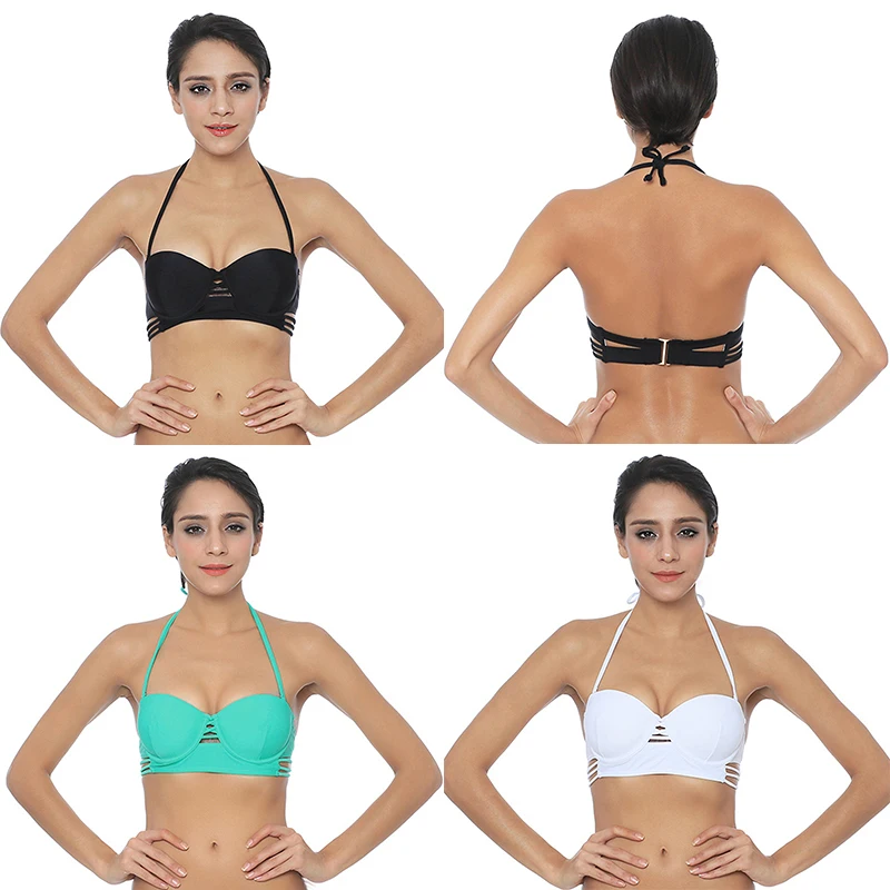 Женский купальник бикини однотонный на косточках с принтом пляжный Спортивный