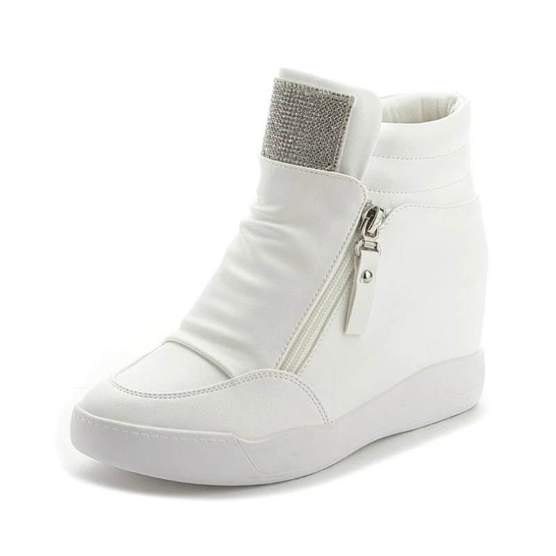 Женские высокие кожаные кроссовки на платформе с двойной молнией новинка весны