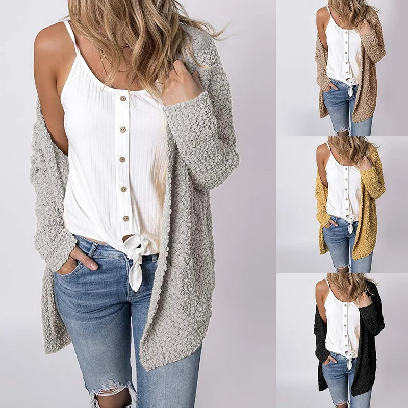 Women's 2019 Fashion Winter Plush Sweater Sherpa Wool Side Slit Long Sleeve Pullover Pure color Knit Loose Tunic Tops |