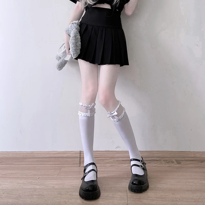 

Ladies summer Lolita white short tube bow lace calf socks thin lolita soft sister