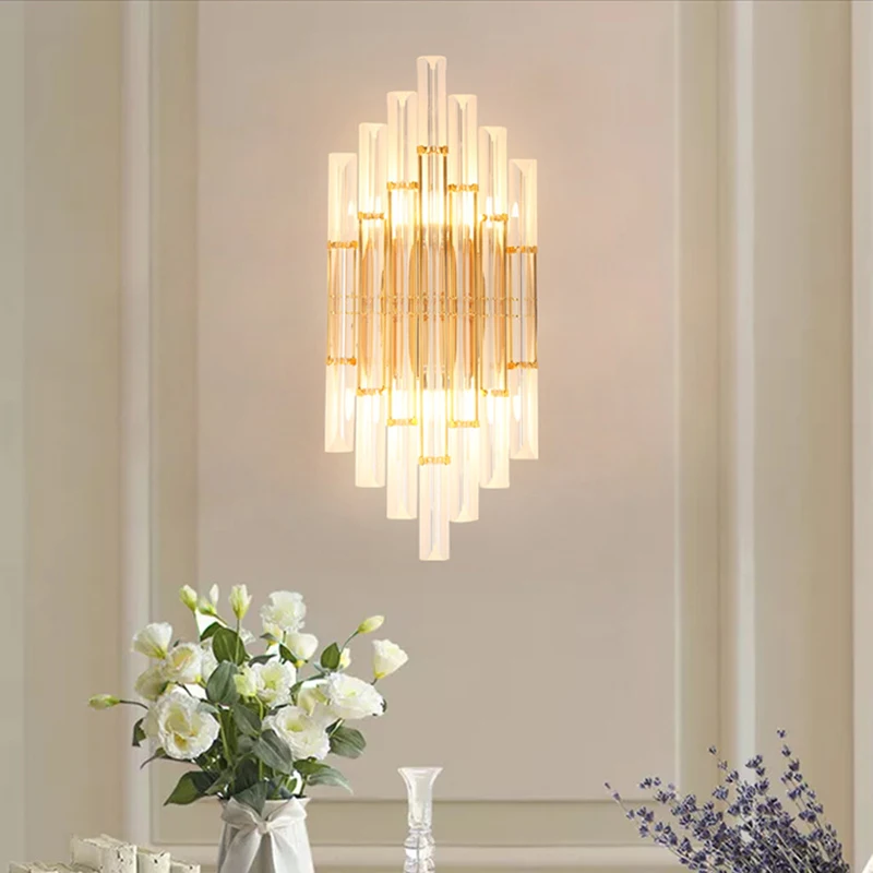 

Nordic Crystal LED Wall Lamp Gold Wall Lamps for Bedroom Bedside Living Room Aisle Corridor Stairs Modern Indoor Sconce Lighting