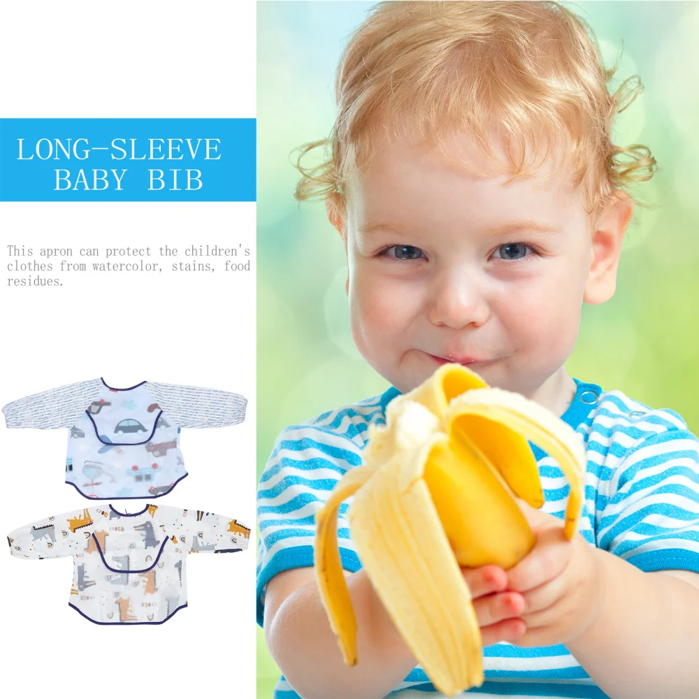 

2pcs Baby Long Sleeve Bib Adorable Cartoon Toddler Dining Bib Waterproof Apron