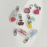 korean ins cute tulip cherry key buckle pencil case heart shaped key chain airpods pendant decorative accessories key management
