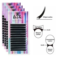 new best selling professional private label deep black matte faux mink silk lashes supplies ellipse flat eyelash extension