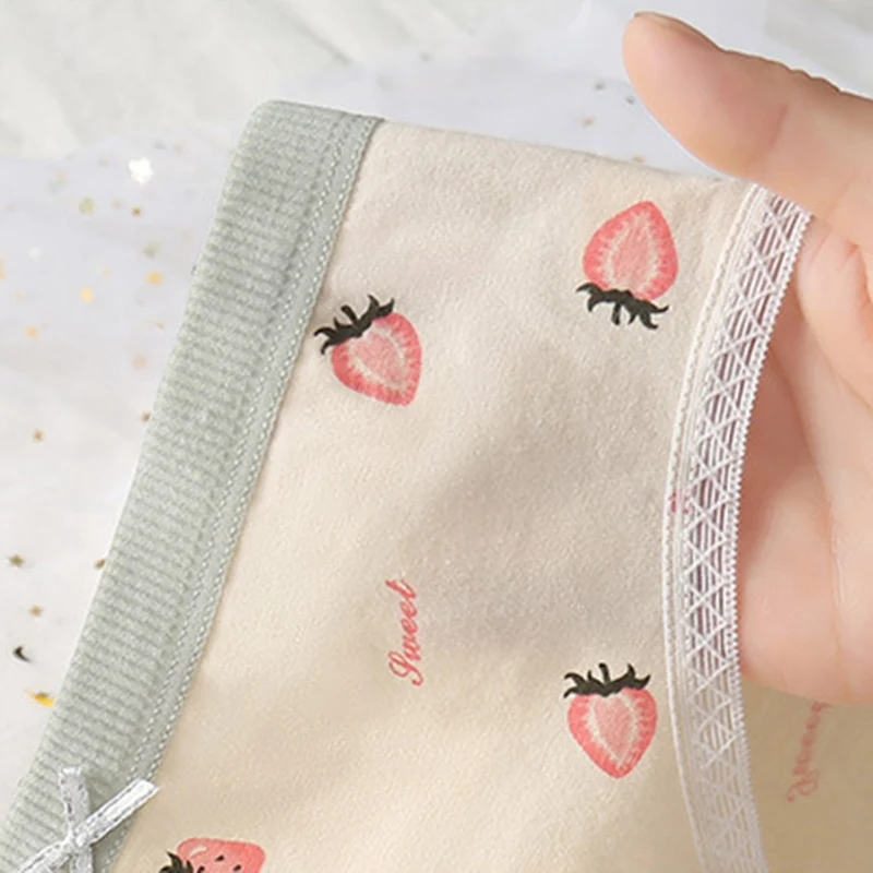 

5 Pcs/Set Sexy Underwear Women Cute Skin-Friendly Cotton Strawberry Printing Cartoon Fruit Korean Fashion Lingerie Girl Briefs