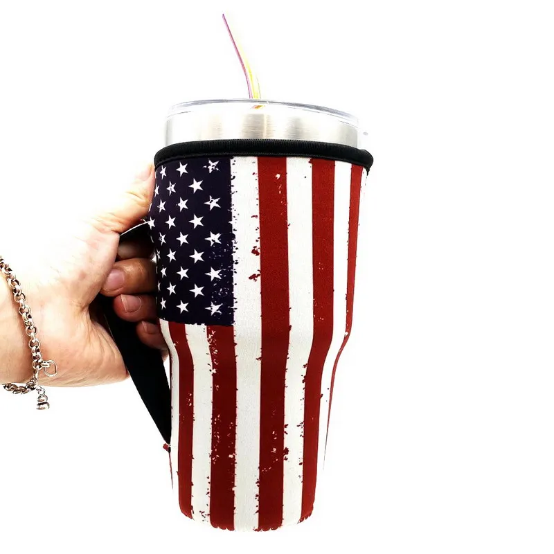 American Flag 3 шт. Леопардовый принт Радуга Подсолнух русалка крышка бутылки воды Неопреновый Изолированный рукав сумка чехол для 30 унций стакан - Цвет: American Flag