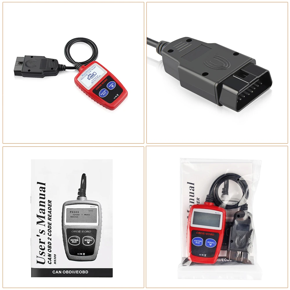 2021 MS309 Автомобильный сканер OBDII/EOBD OBD2 Универсальный считыватель кодов работает