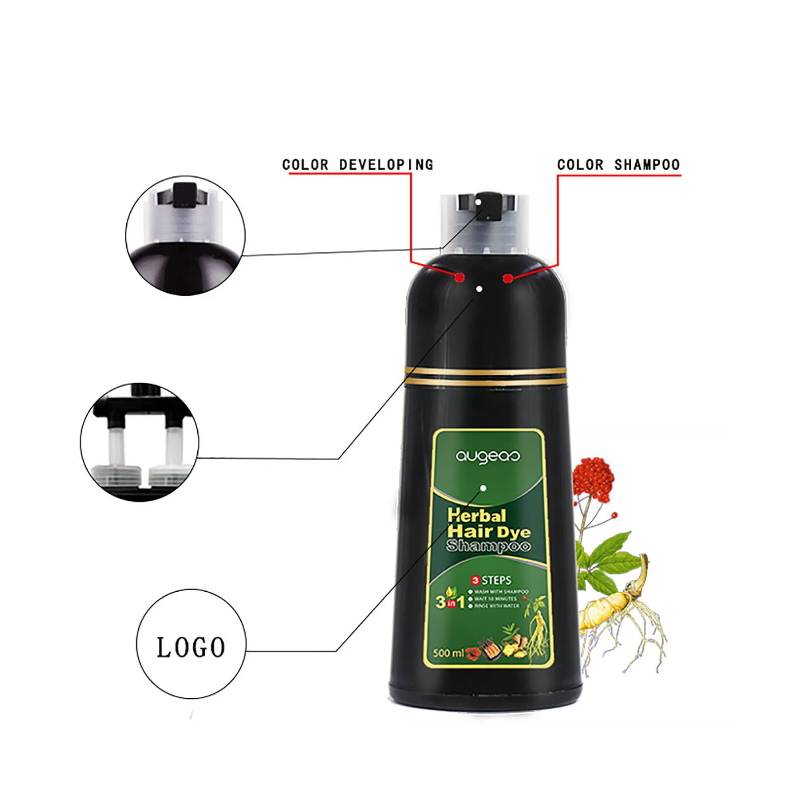 

500ml Hair Color Dye Cream Hair Shampoo 10 Mins Herbal Hair Darkening Shampoo Hotsale Control Frizz For Hair Styling Tools