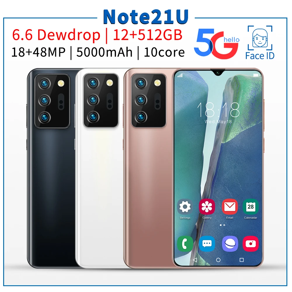 

Note21U 6.6Inch Smartphone 12+512GB Dual SIM Dual Standby Support Face ID 5G 5000mAh Battery Global Version Android CellPhone