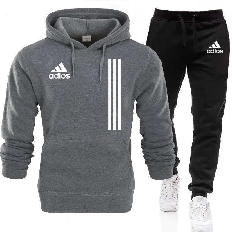

2021 New adios Men's Autumn Winter Sets Hoodie+pants Two Pieces Casual Tracksuit Male Sportswear Gym Brand Clothing Sweat Suit
