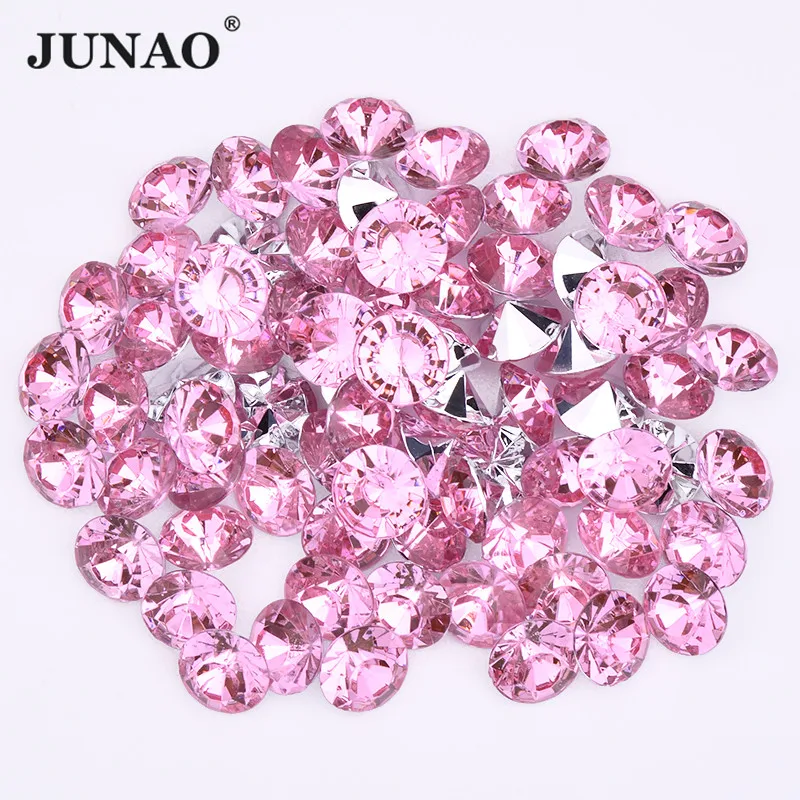 

JUNAO 2 3 4 6 8 10 mm Light Pink Pointback Crystal Rhinestones Acrylic Strass Diamond Round Crystal Stones for Garments