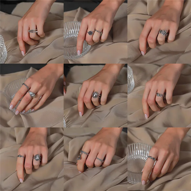 Женское Винтажное кольцо серебряного цвета в форме сердца и звезды модное