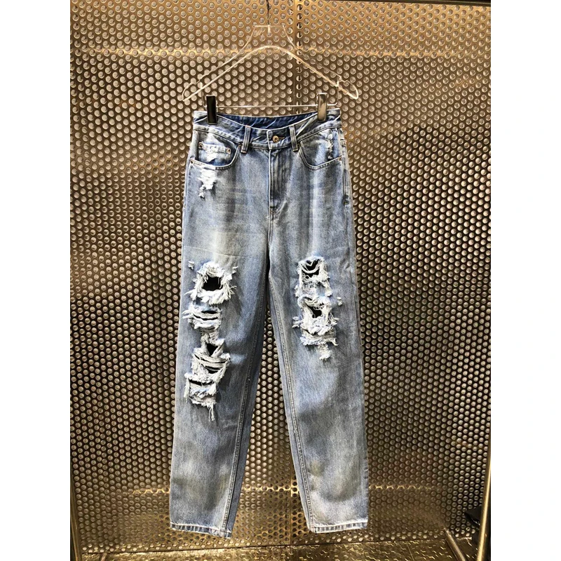 

Горячая Распродажа! Новинка, Модные Винтажные прямые брюки с дырками, модели 11, 6, женские свободные повседневные джинсы