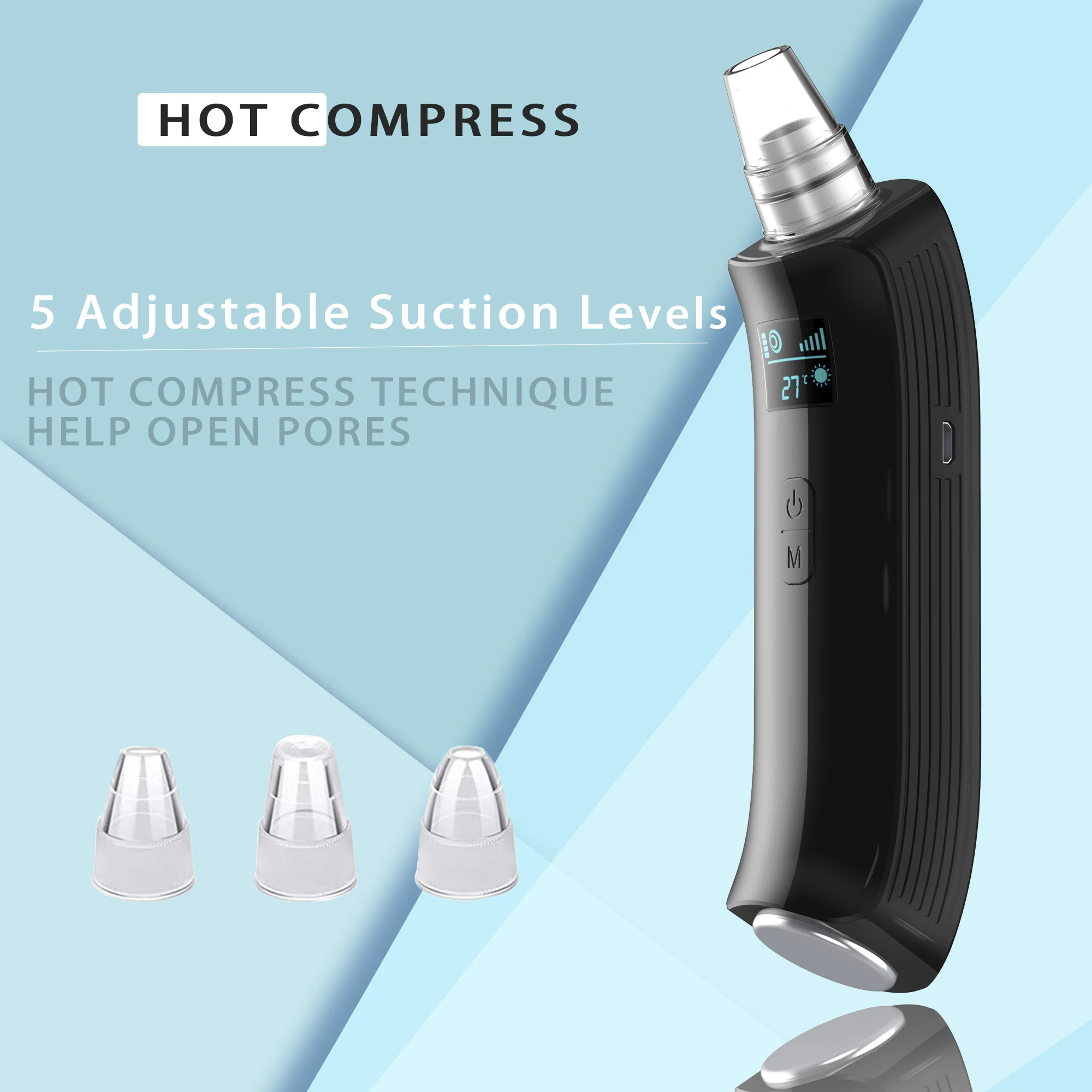 

TinWong Heating Blackhead Removers Hot Compress Vacuum Pore Clean Electric Acne Cleaner Blackhead Facial Skin Care Tools
