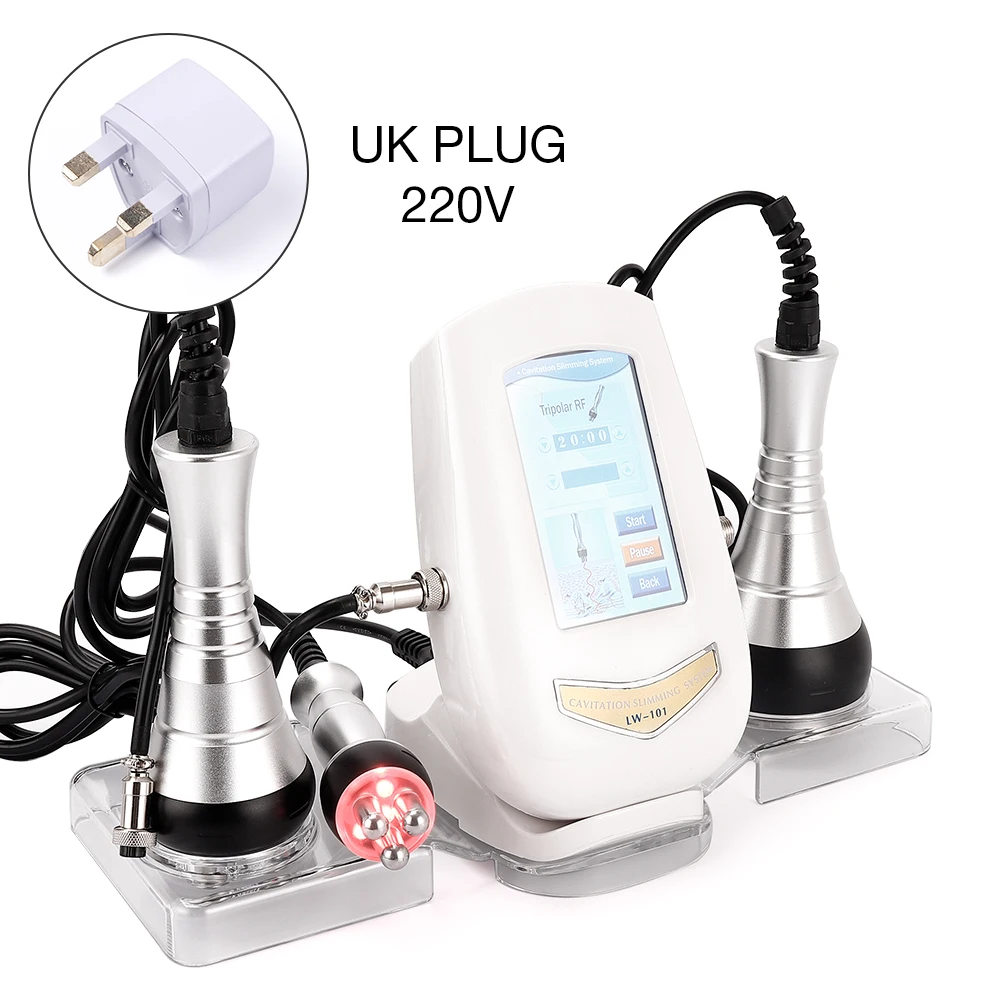 UK Plug Ультразвуковая машина для похудения, 40 K, для похудения, для похудения, омоложения кожи, красоты, мультиполярная RF, Подтягивающая кожу, против морщин - Цвет: UK Plug