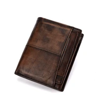 mens wallet oil wax cowhide short purse vintage coin bag men genuine leather wallets distressed solid clutch for male