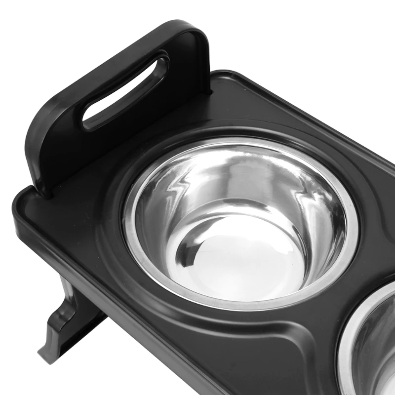 

P15F Anti-Slip Elevated Double Dog Bowls Adjustable Height Pet Feeding Dish Stainless Steel Foldable Puppy Cat Food Water Feeder